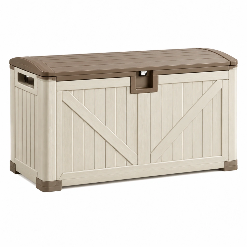 Garten-Aufbewahrungsbox 117 x 45 x 60 cm Kunststoff Beige Braun mit Deckel