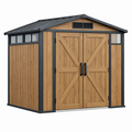 Geräteschuppen 213 x 130 x 185 cm Stahl Holzoptik Braun Schwarz mit Doppeltür und Lüftung