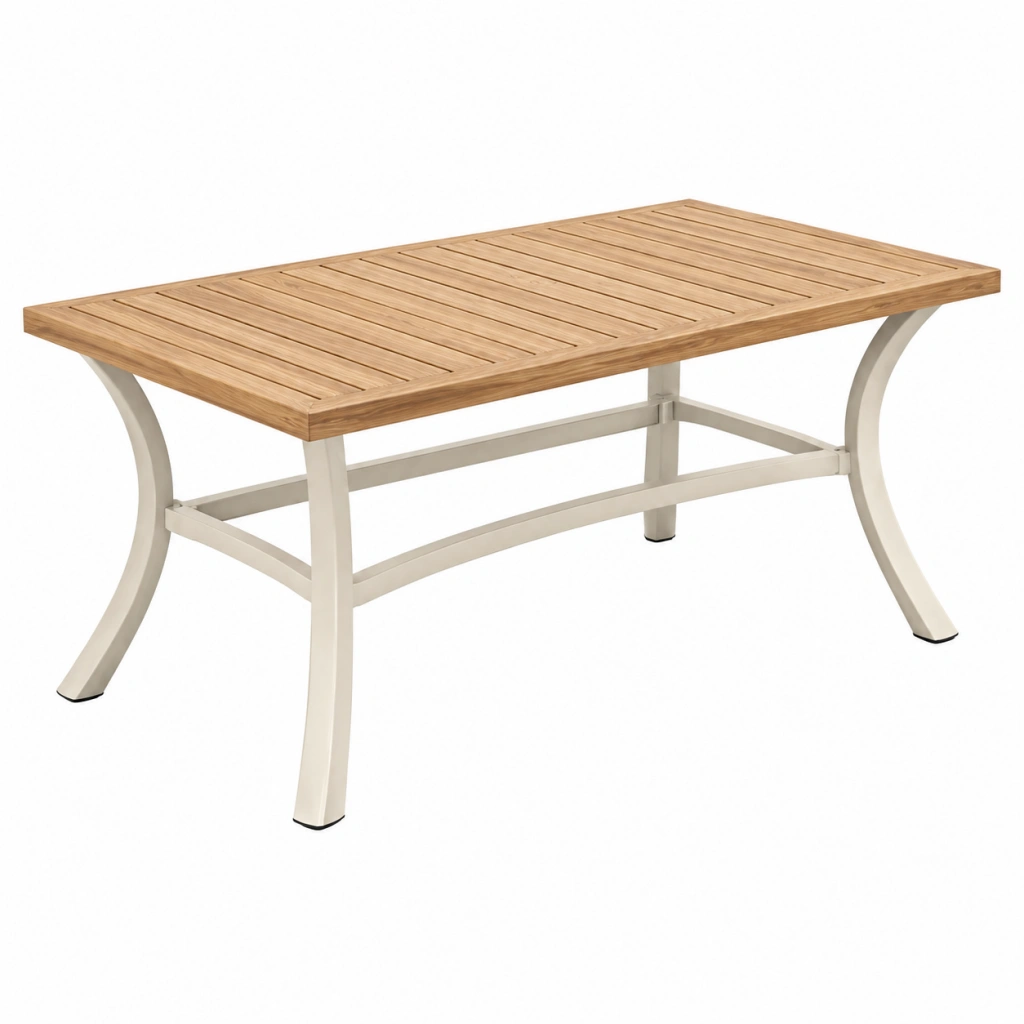 Gartentisch 150 x 90 x 75 cm Holz Natur Metall Weiß Rechteckig