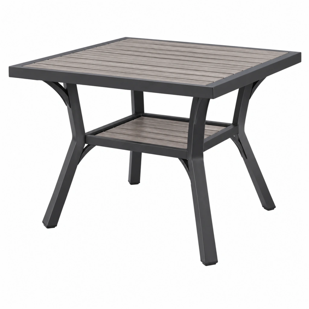 Gartentisch 90 x 90 x 75 cm Metall Kunststoff Grau Schwarz mit Ablagefläche