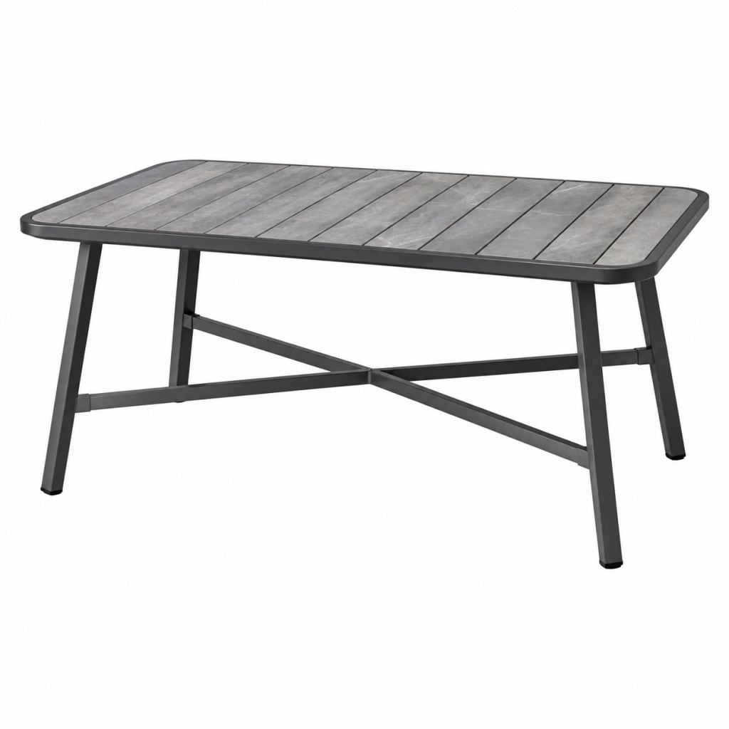 Gartentisch 160 x 90 x 75 cm Grau Aluminium mit Steinoptik Tischplatte - rechteckig wetterbeständig