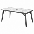 Garten-Esstisch 180 x 90 x 75 cm Metall Kunststoff Weiß Schwarz rechteckig mit Sonnenschirmöffnung