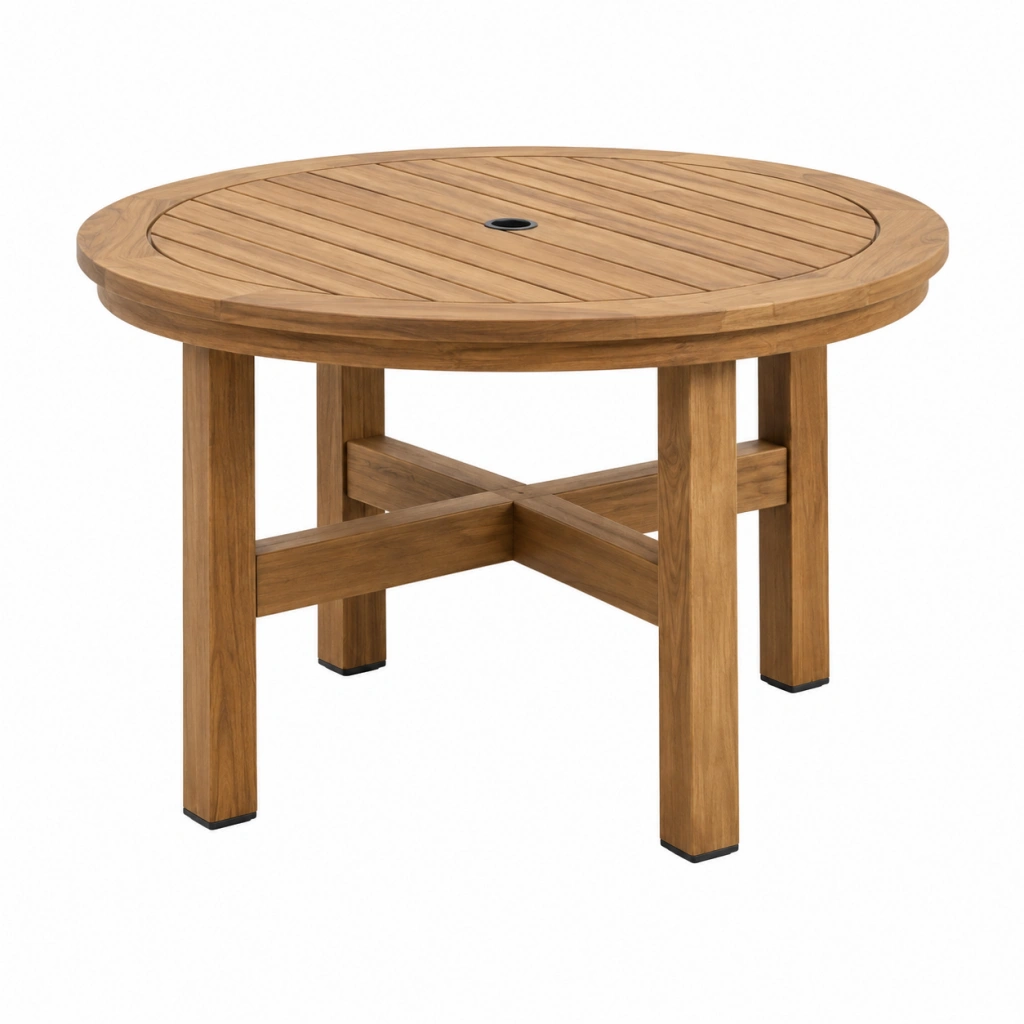 Gartentisch 120 cm Massivholz Natur rund mit Sonnenschirmöffnung