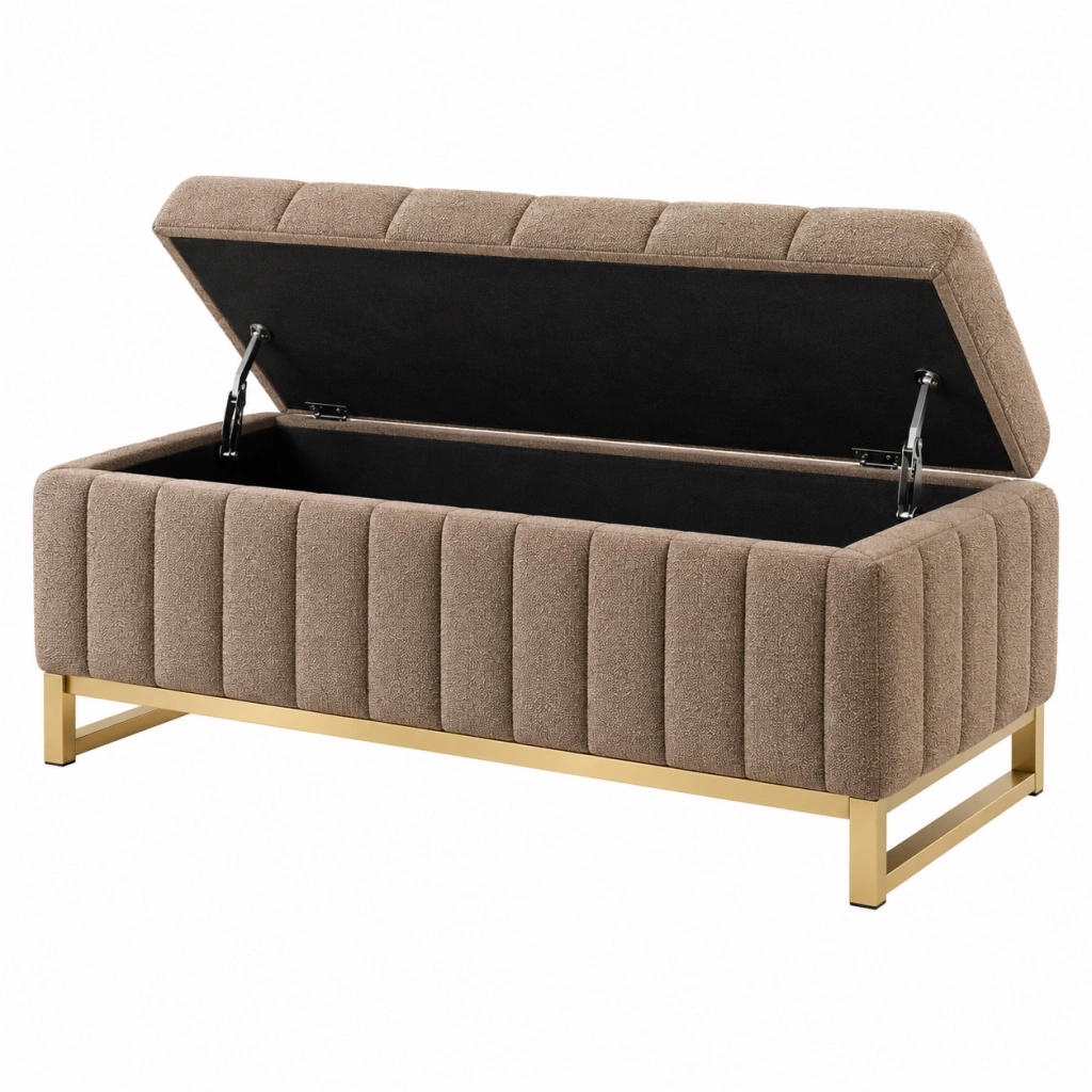 Sitzbank mit Stauraum 120 x 45 x 50 cm Taupe Bouclé Metallgestell Klappdeckel