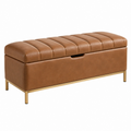Aufbewahrungsbank 120 x 45 x 45 cm Kunstleder Cognac mit Stauraum gepolsterte Sitzbank