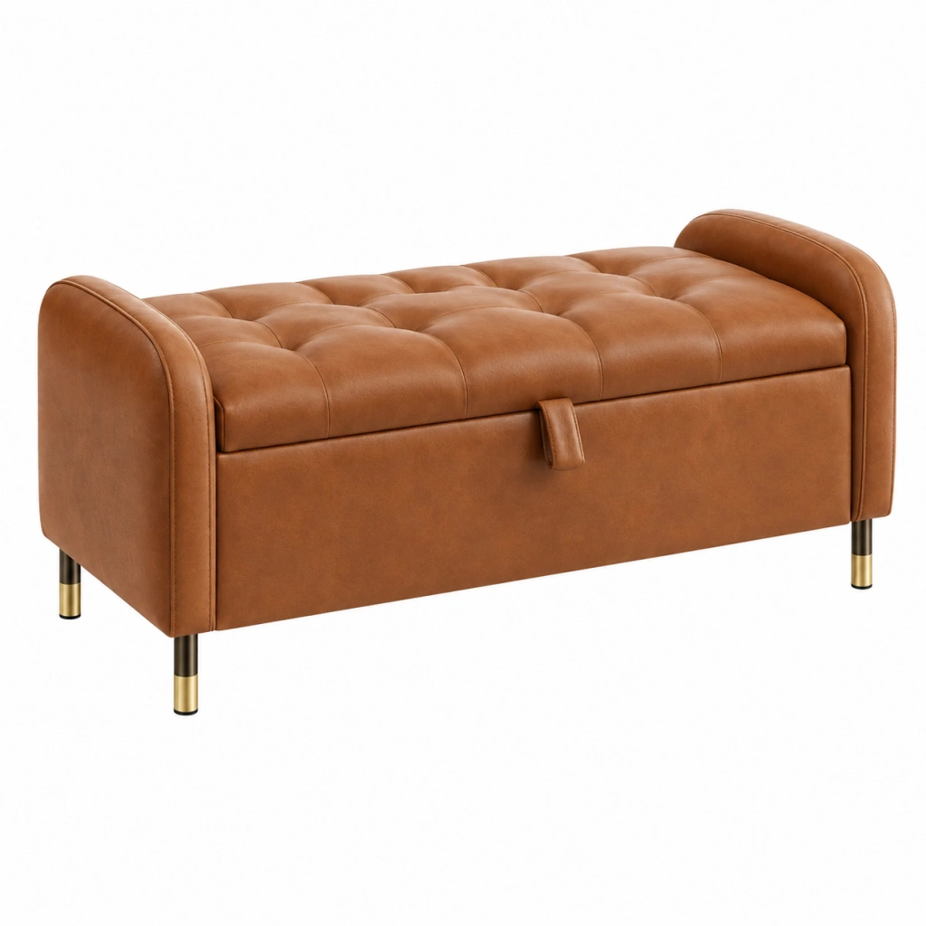 Sitzbank 120 x 45 x 52 cm in Braun Lederoptik mit Stauraum - gepolsterte Flurbank