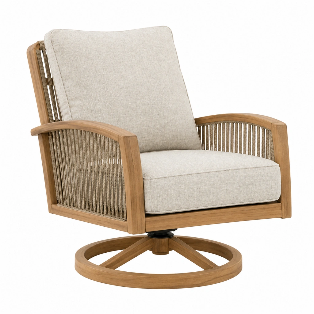 Garten-Drehsessel 83 x 80 x 96 cm Holz Seil Beige Natur mit Drehfunktion