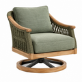 Drehbarer Gartensessel 76 x 82 x 88 cm aus Holz Seilgeflecht und Stoff in Olivgrün