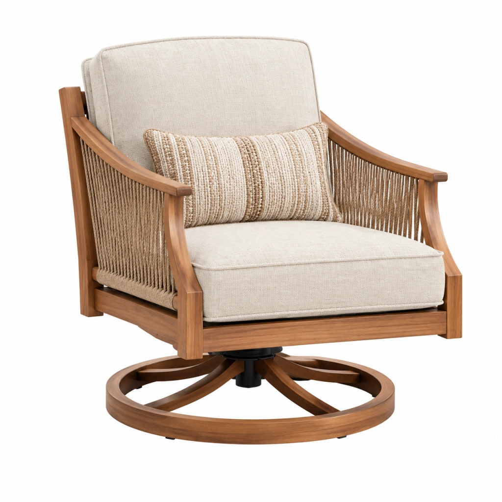 Gartensessel 80 x 84 x 88 cm Beige Braun Holz Textilgewebe drehbar