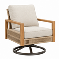 Drehsessel 82 x 78 x 90 cm aus Holz Seilgeflecht in Naturbeige mit Drehgestell