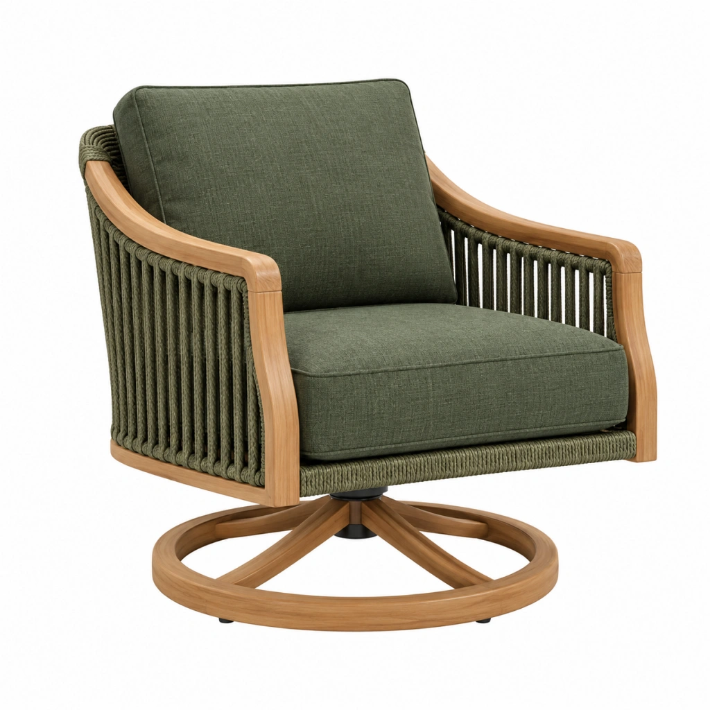 Drehsessel 82 x 78 x 86 cm aus Holz und Textil Grün für Terrasse mit Drehfunktion