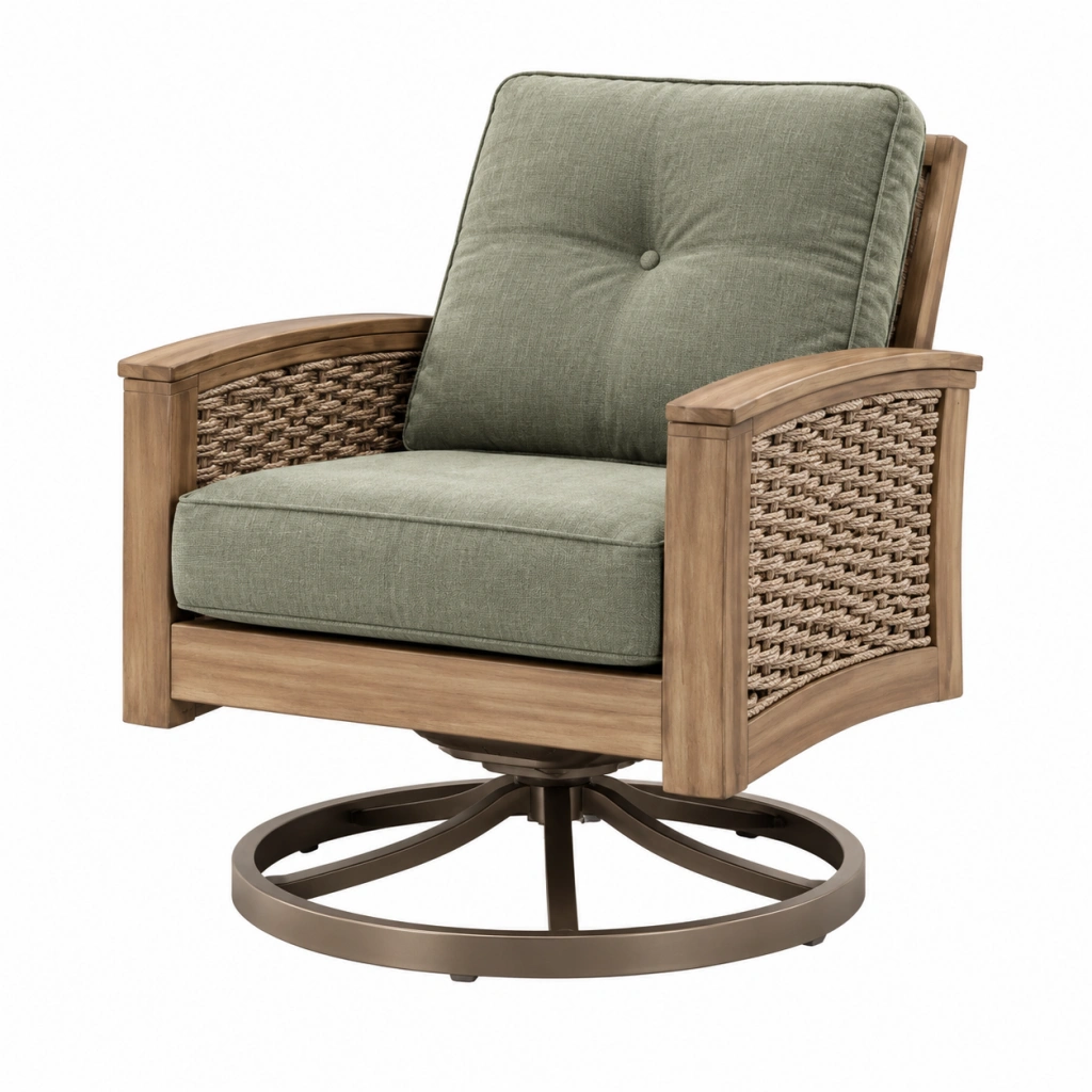 Drehbarer Gartensessel 82 x 78 x 92 cm Holz Geflecht Grün