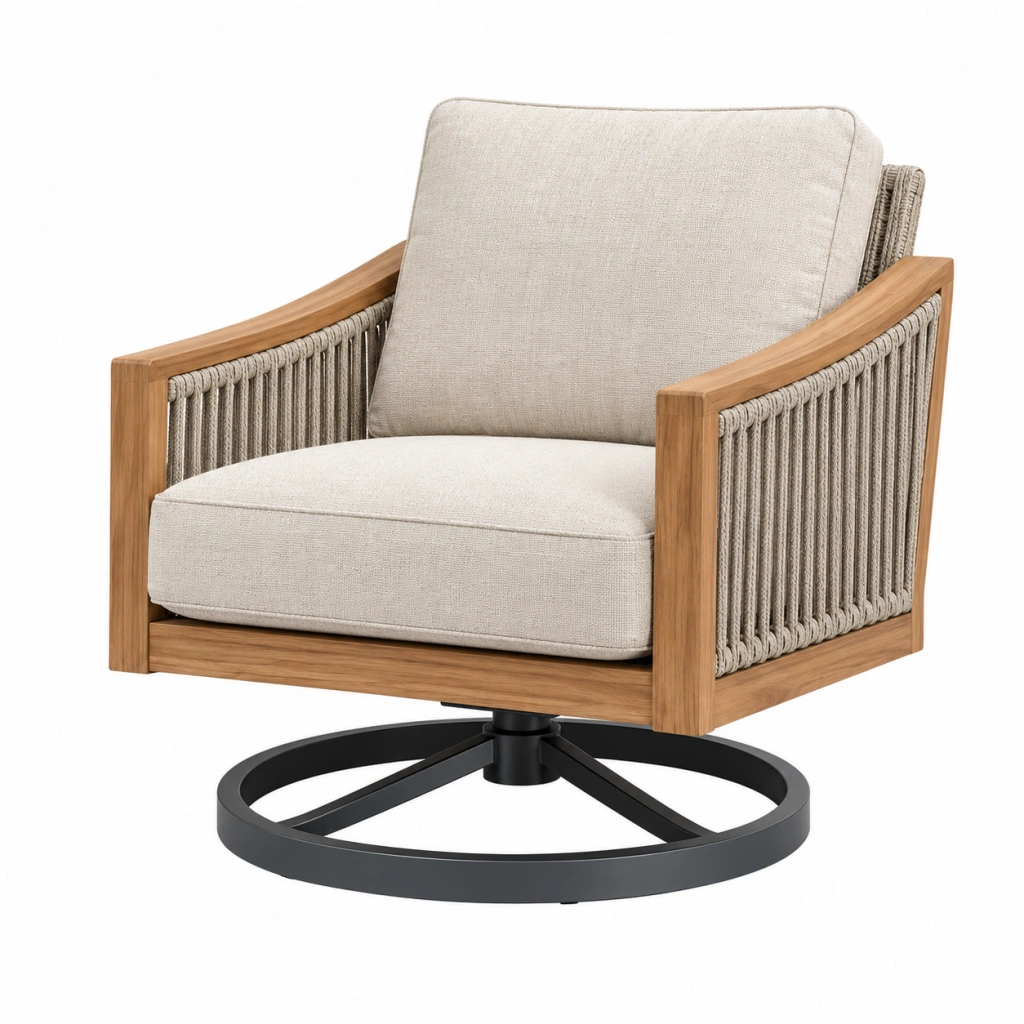 Drehsessel 78 x 80 x 85 cm Holz Seilgeflecht Beige Natur mit Drehgestell