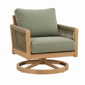 Drehsessel 82 x 86 x 88 cm aus Holz Textil und Seilgeflecht Olivgrün für Terrasse