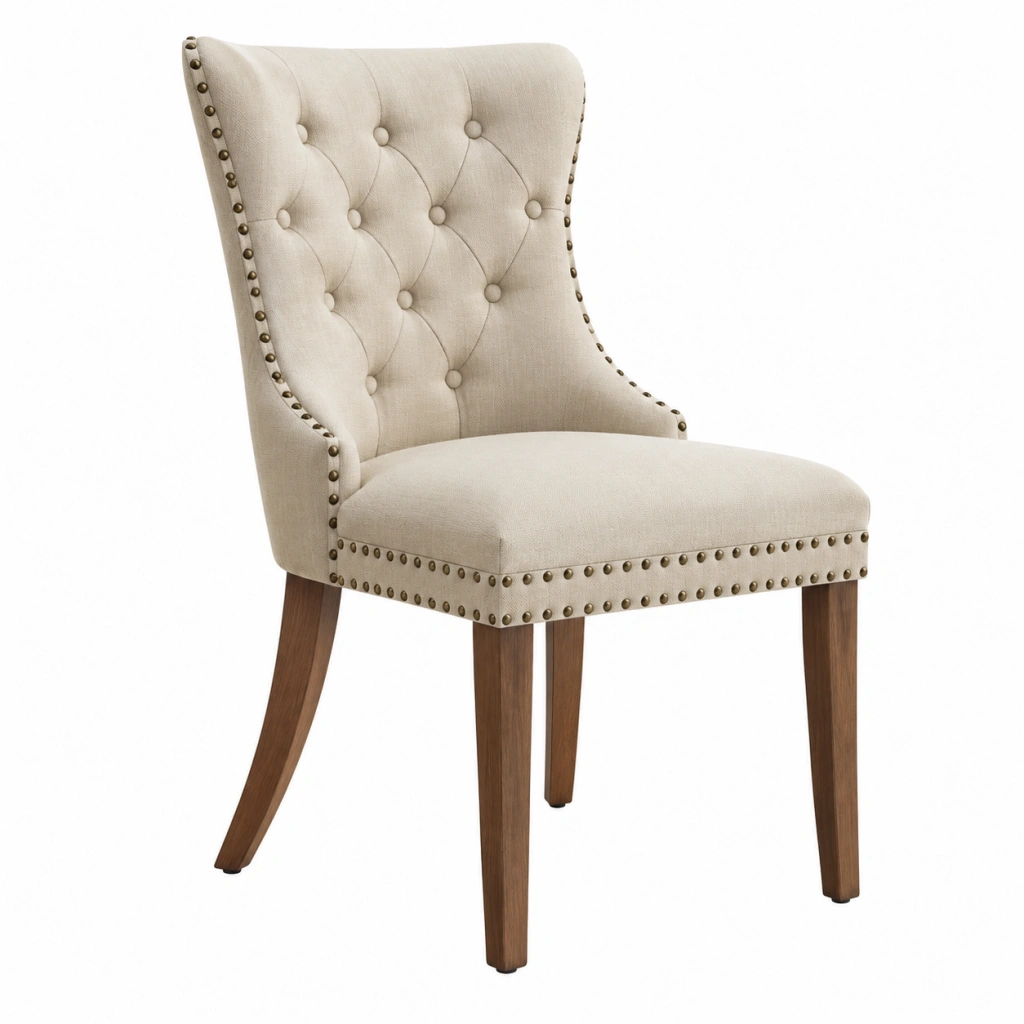 Esszimmerstuhl 60 x 68 x 105 cm Beige Stoffbezug Holzgestell Chesterfield-Stil