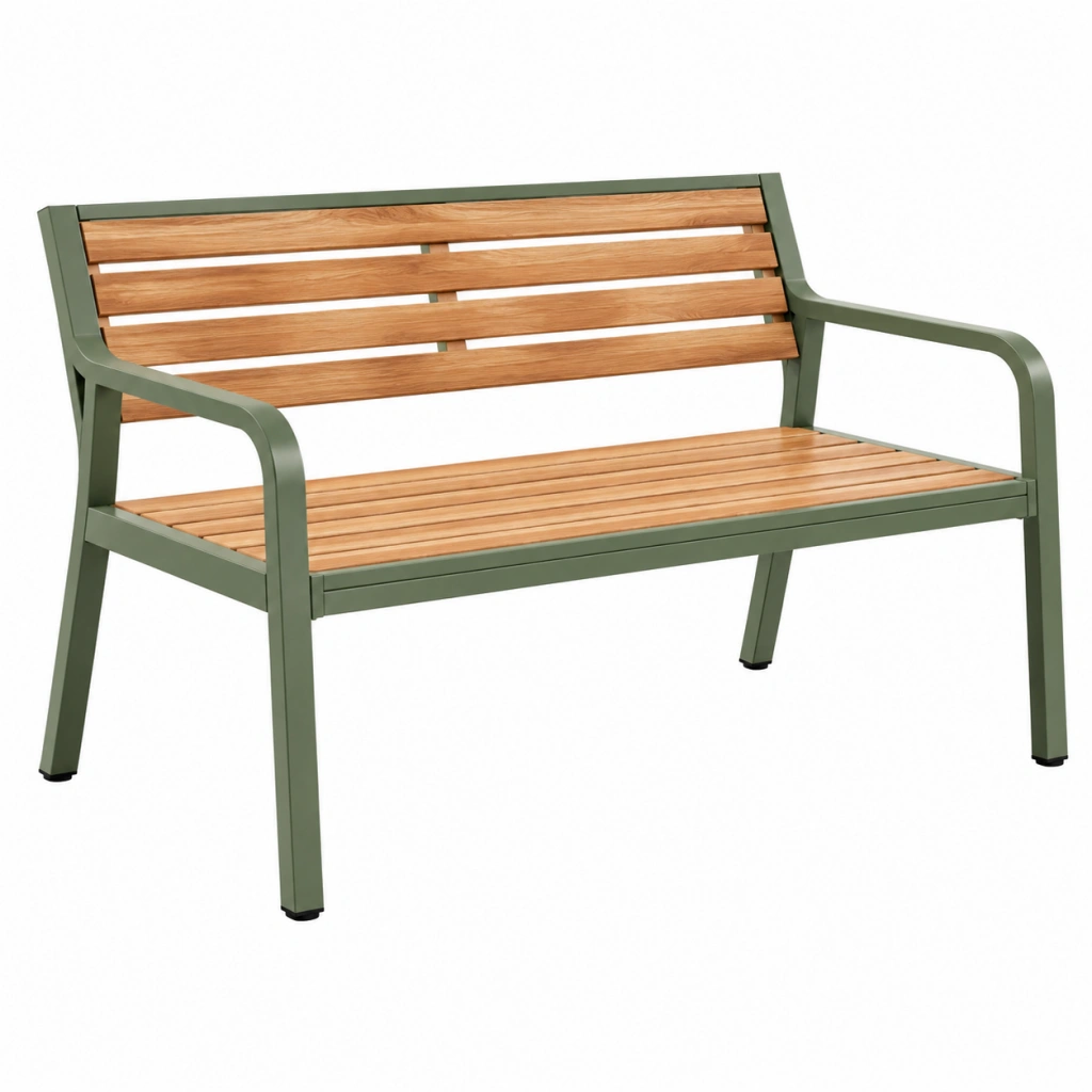 Gartenbank 120 x 65 x 85 cm Holz und Metall Grün Braun mit Armlehnen