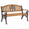 Gartenbank 125 x 60 x 90 cm Holz Metall Braun Schwarz mit Baumornament