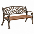 Gartenbank 122 x 62 x 88 cm aus Metall und Holz in Bronze Braun mit Blattdekor